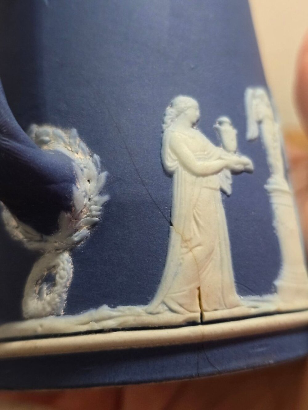 Antique Wedgwood Cobalt Blue & White Jasperware Pitcher With Greek Revival READ - Picture 3 of 10